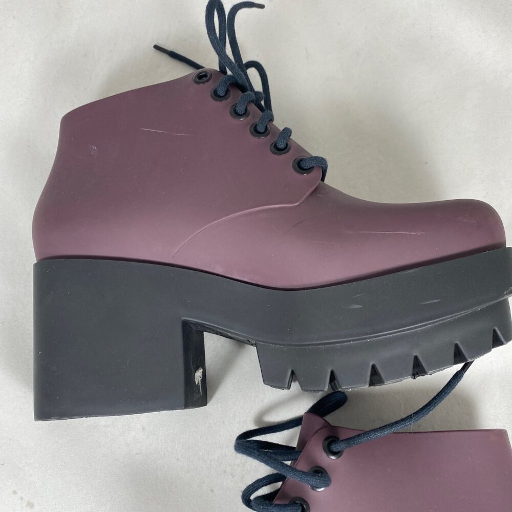 Melissa Stellar Lace Up Combat Chunky Platform Boot Bootie Burgundy - Picture 4 of 13